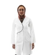 روپوش پزشکی زنانه مدل نیم یقه پارچه ترگال کجراه