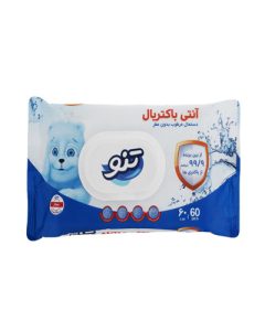دستمال مرطوب آنتی باکتریال بدون عطر تنو بسته 60 عددی